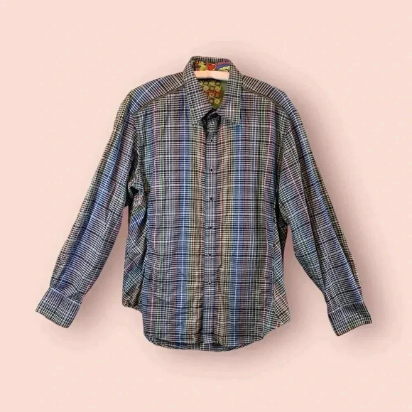 Mens Robert graham colorful plaid button down dress up shirt long sleeve - Picture 1 of 13
